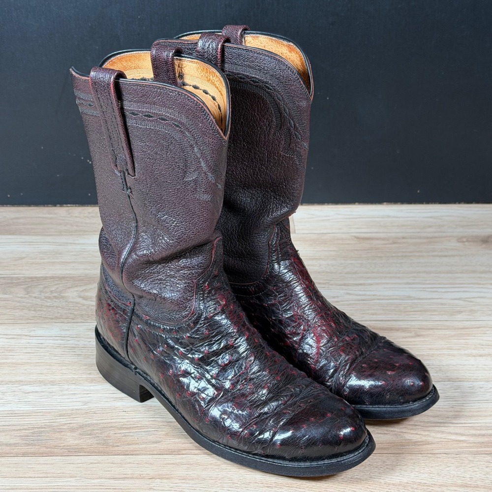 Lucchese Cowboy Boots Womens 7.5 B Black Cherry Full Quill Ostrich 1883 Western